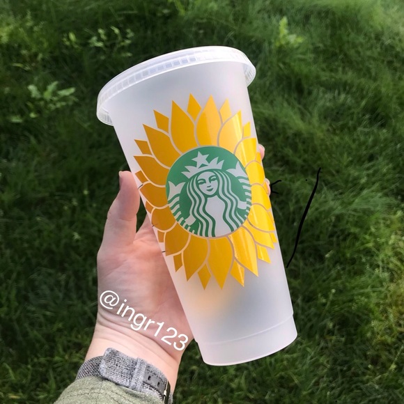 Flowers Flower Vinyl Coffee Cup Custom Gift Name Personalized Tumbler Custom Starbucks Reusable Cup SUNFLOWER Starbucks Cold Cup